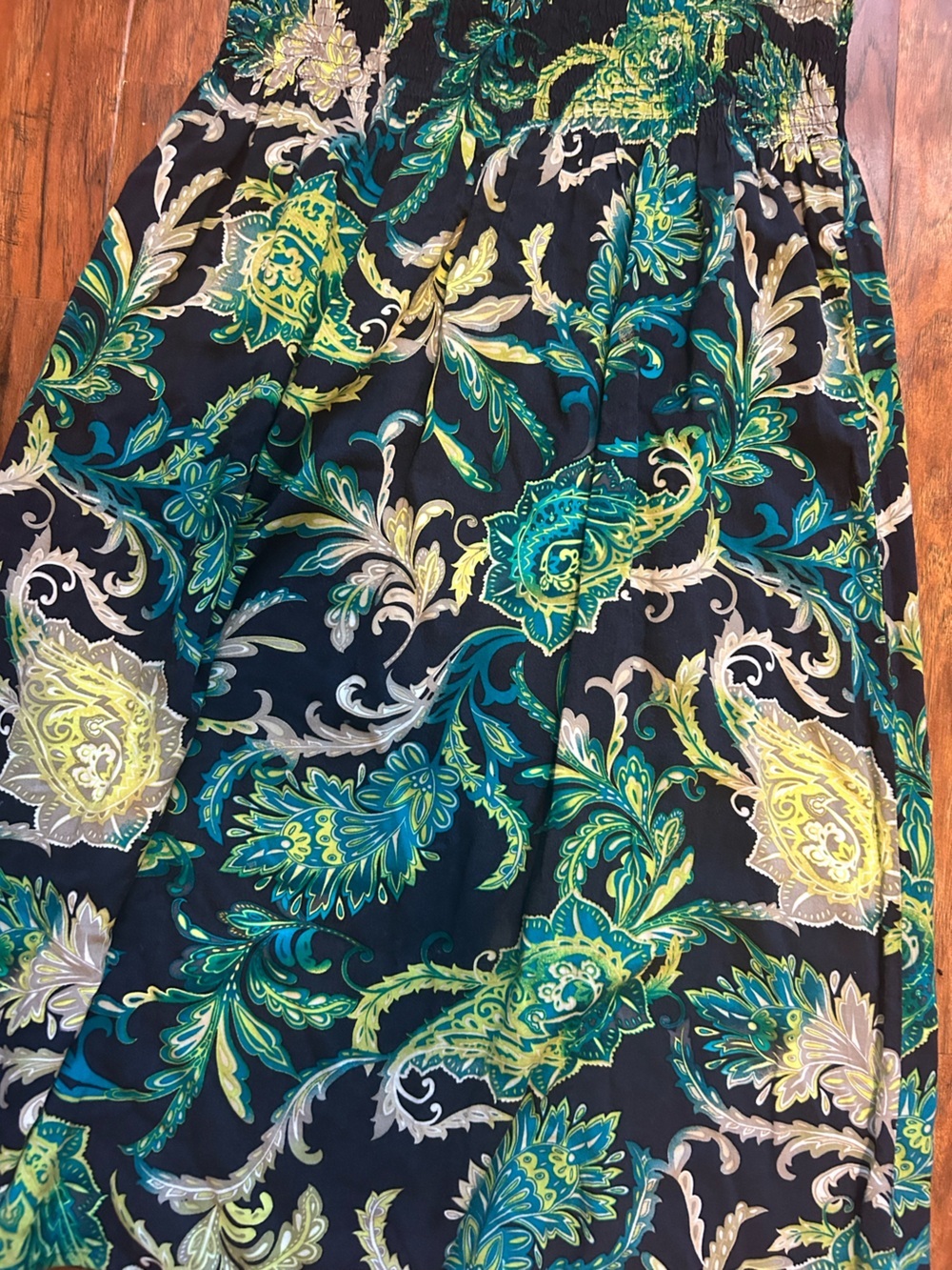 croft & barrow Teal, Lime & Black Paisley Midi Dress Stretchy Comfortable Summer - Picture 2 of 5